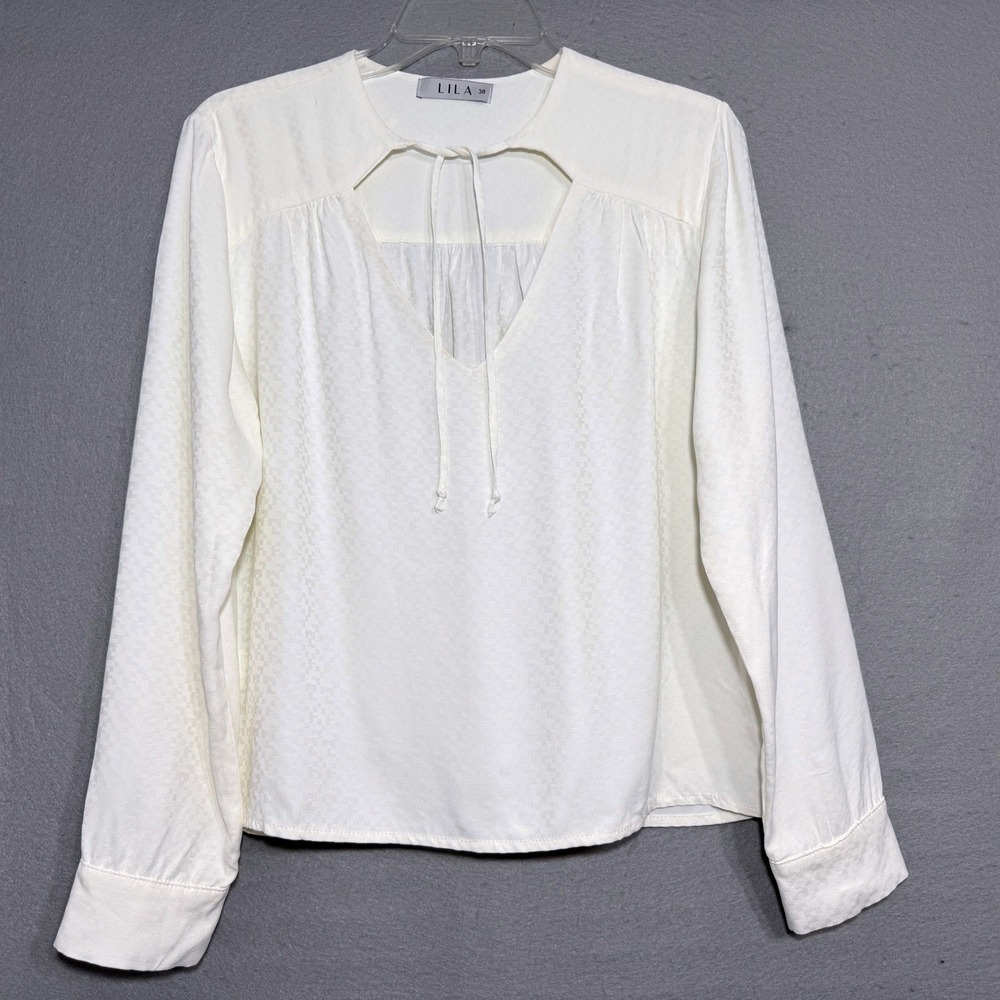 Lila Deux Tie Neck Women's Top Size 38 Long Sleeve‎ Minimalist Luxury Feminine